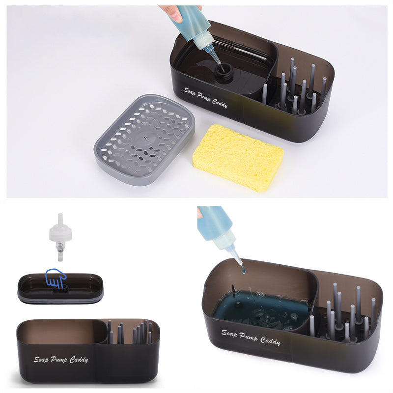 Dishwashing Liquid Press Dispenser Sponge Soap Liquid Box Rack