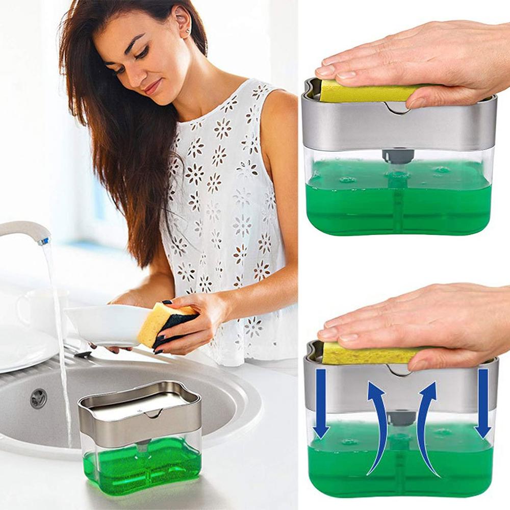 2-in-1 Sponge Box Soap Dispenser Double Layer Kitchen Plastic Soap Dispenser Sponge Scrubber Holder Multifunctional soap Box
