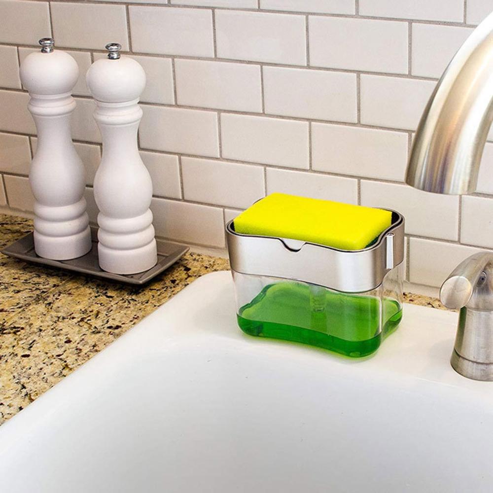 2-in-1 Sponge Box Soap Dispenser Double Layer Kitchen Plastic Soap Dispenser Sponge Scrubber Holder Multifunctional soap Box