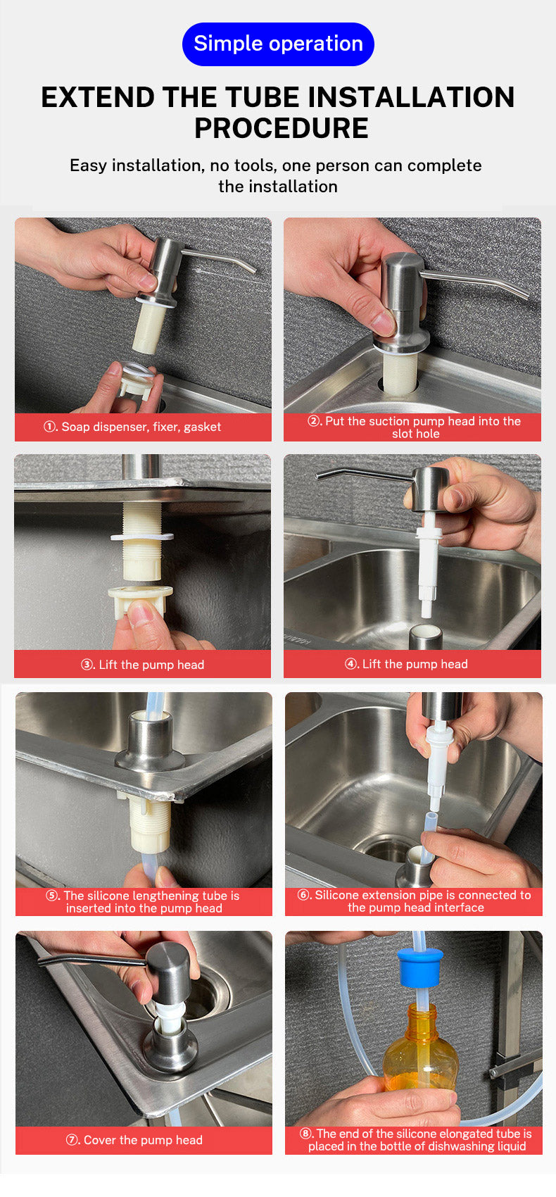Kitchen Sink Liquid Soap Dispenser Pump Stainless Steel  Liquid Soap Bottle Sink Mount Hand Pressure Soap Dispenser Bottle