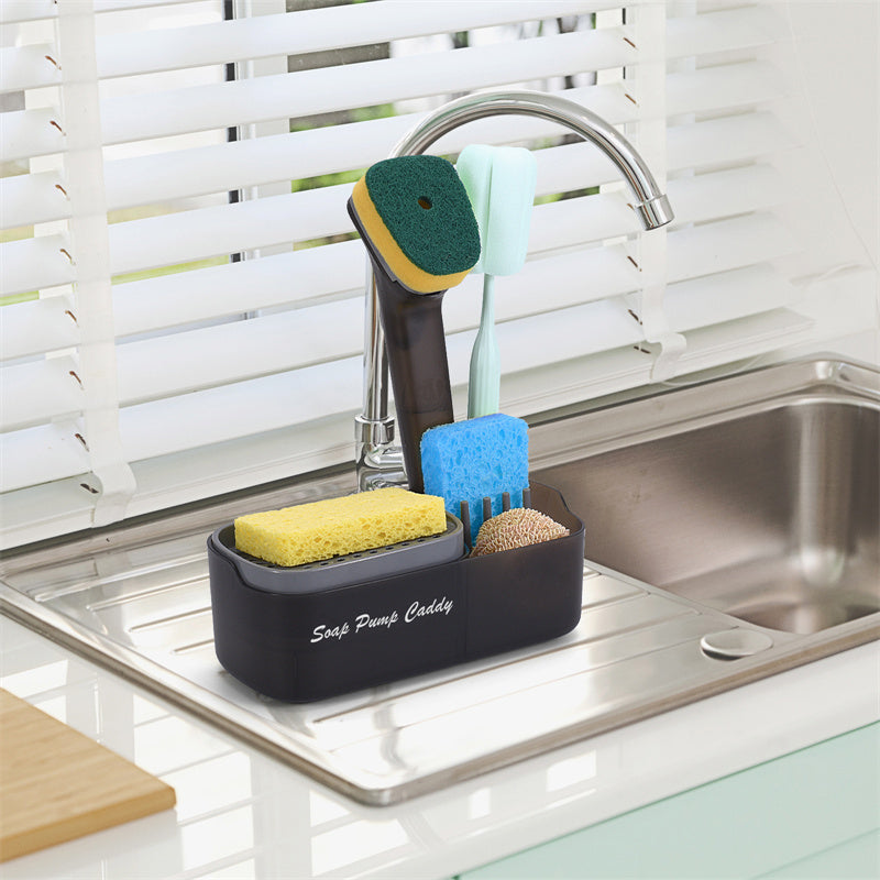 Dishwashing Liquid Press Dispenser Sponge Soap Liquid Box Rack