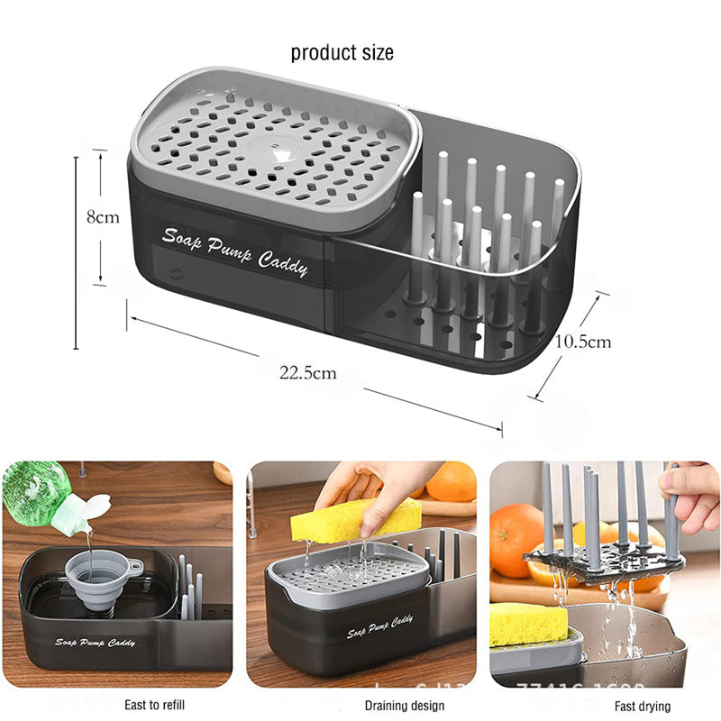 Dishwashing Liquid Press Dispenser Sponge Soap Liquid Box Rack